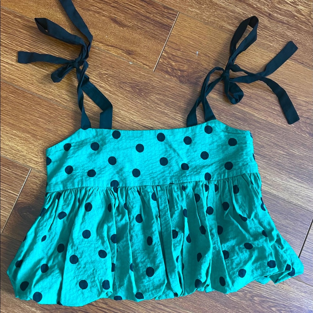 H&M Green Polka Dot Cropped Bubble Top